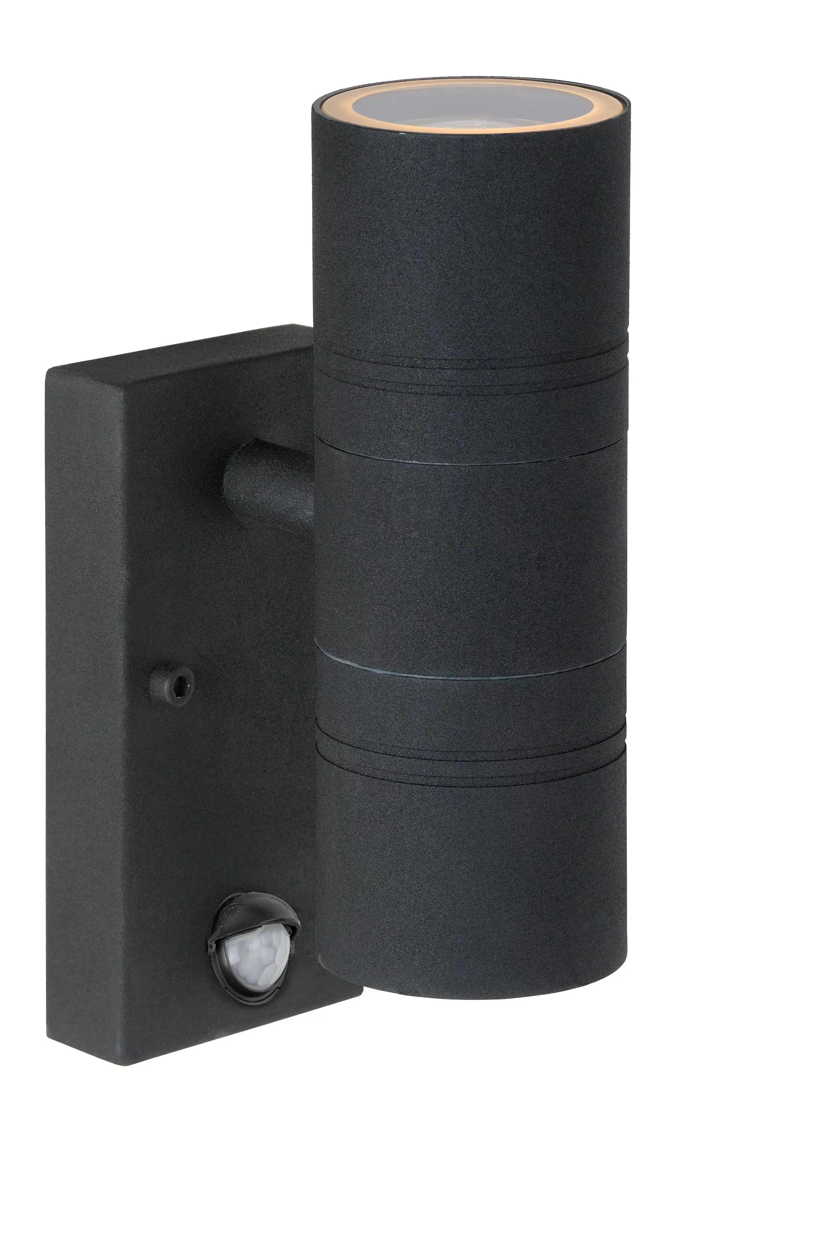 Clearance ARNE-LED IR - Wandspot / Wandlamp Binnen/Buiten - Ø 6,3 cm - LED - GU10 - 2x5W 2700K - IP44 - Beweging & dag/nacht sensor - Zwart Wandverlichting Buiten