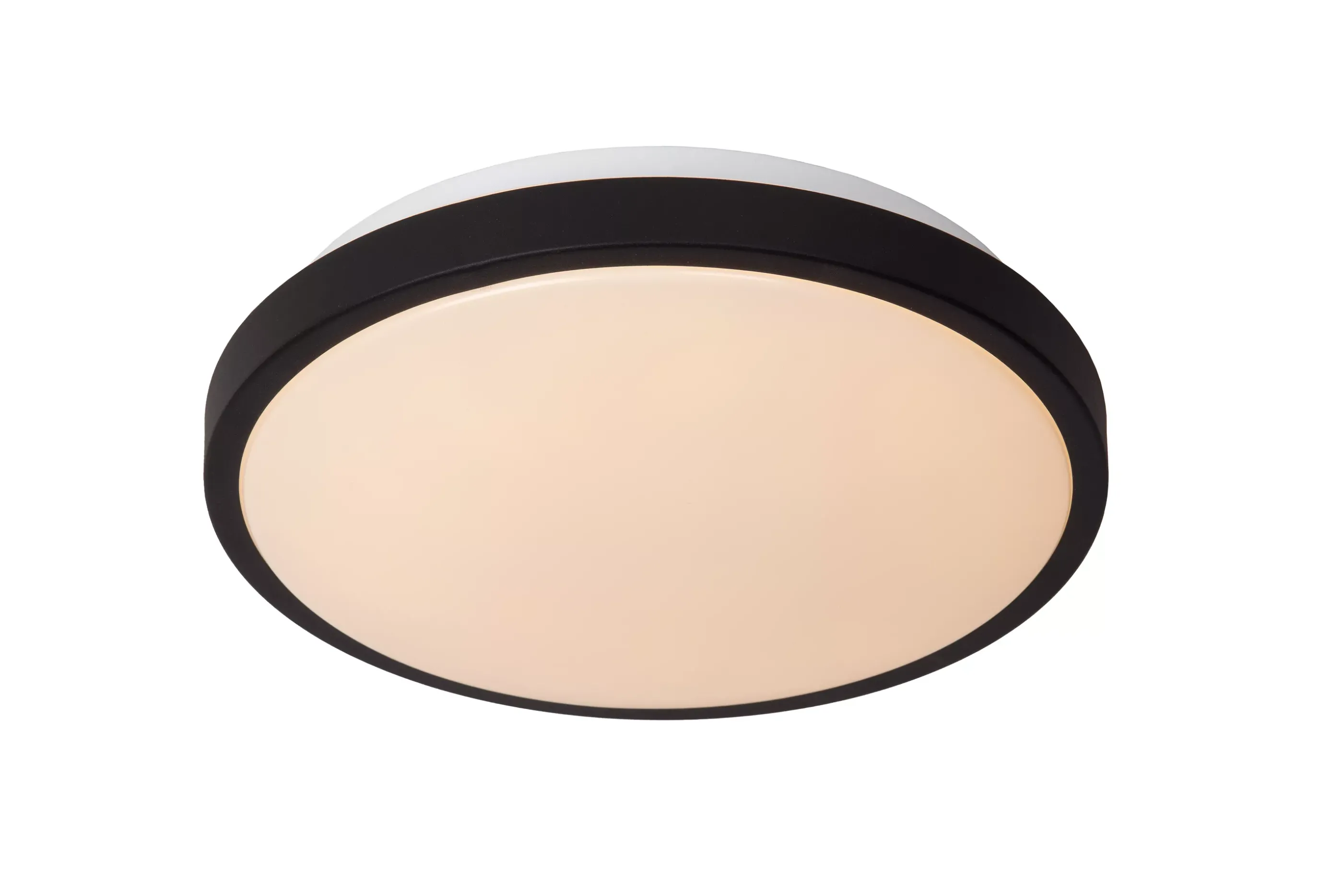 Discount DASHER - Plafonnière Badkamer - Ø 29,3 cm - LED - 1x12W 2700K - IP44 - Beweging & dag/nacht sensor - Zwart Plafondlampen