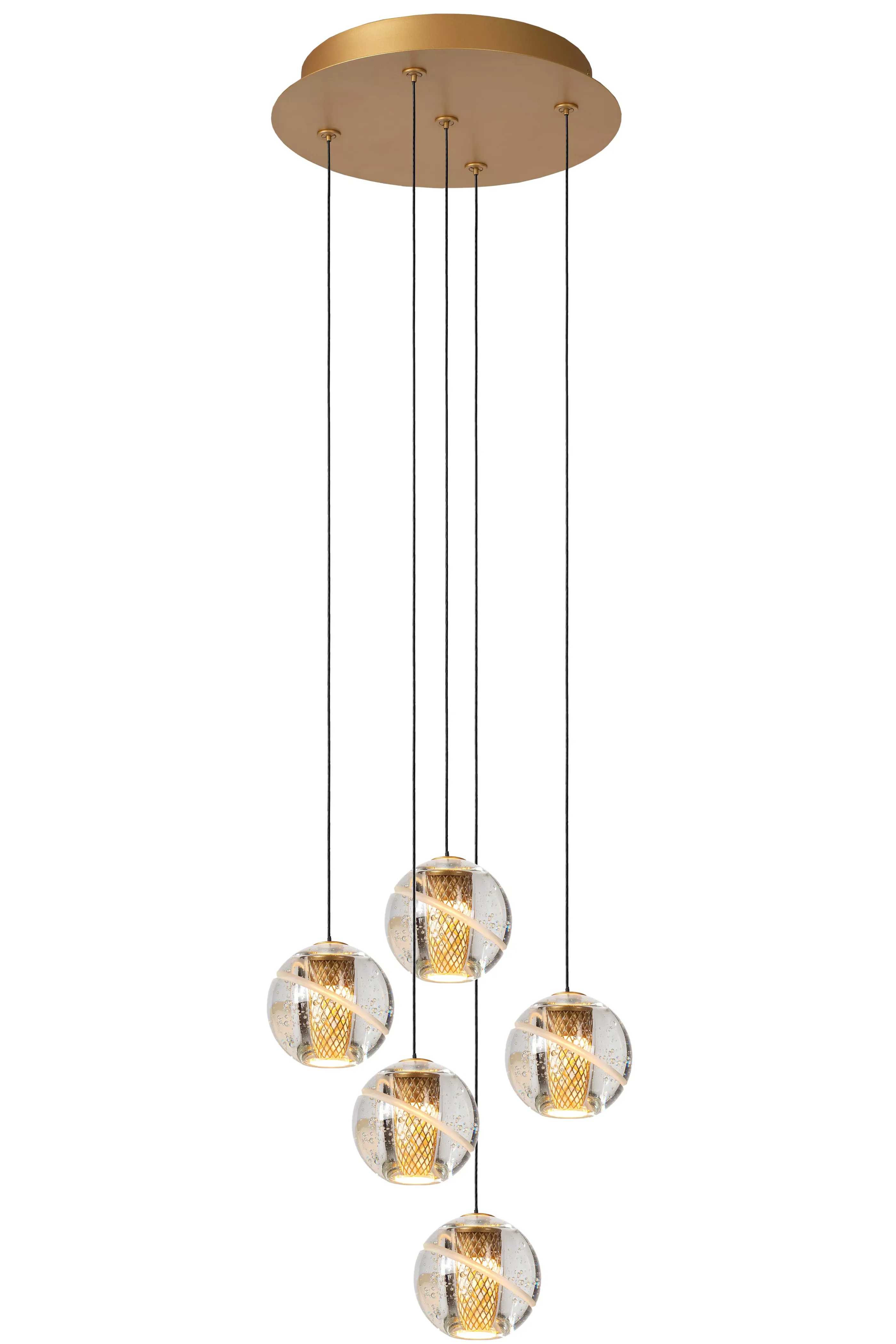 Fashion DILENKO - Hanglamp - Ø 31 cm - LED Dimb. - 5x3,5W 2700K - Mat Goud / Messing Hanglampen