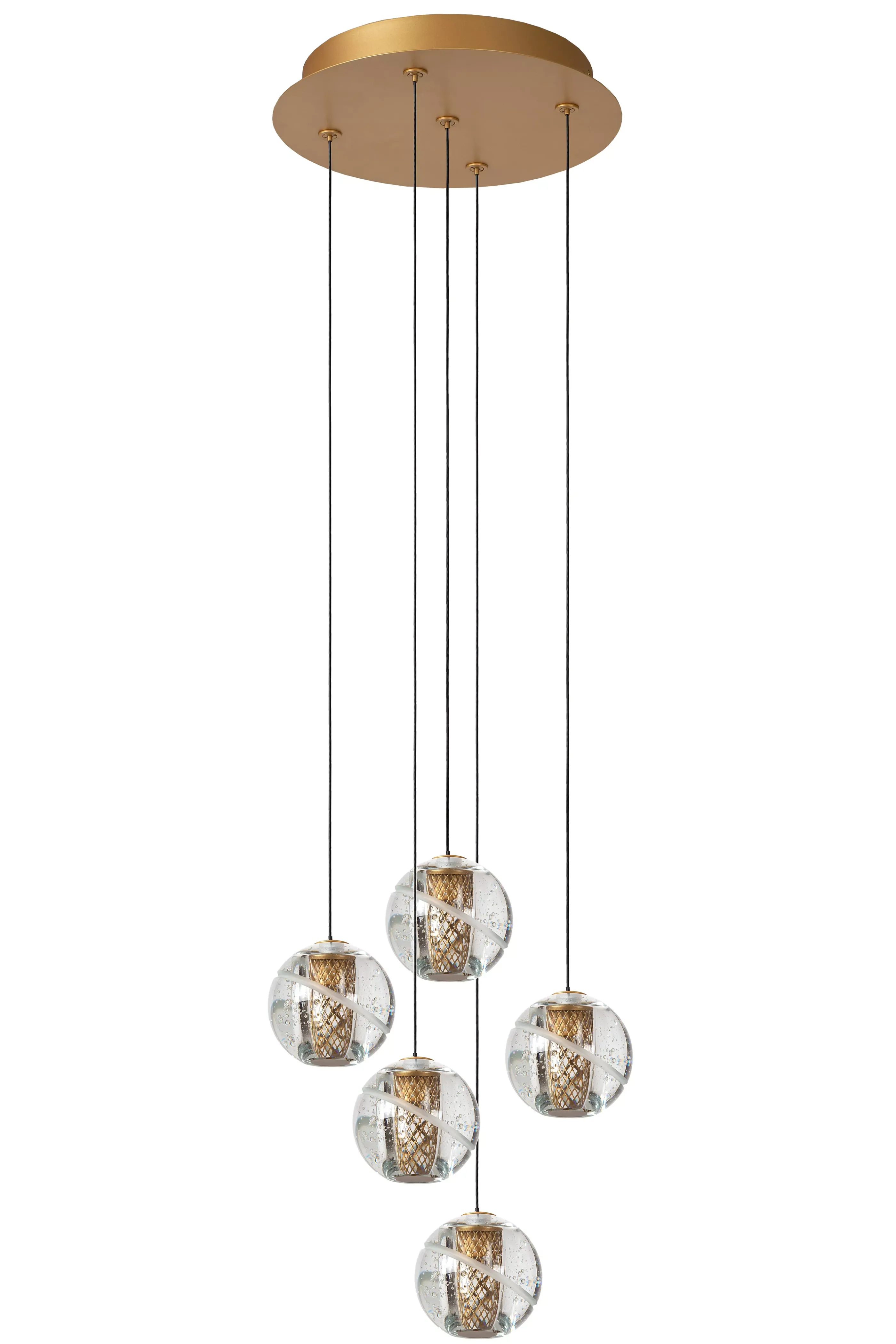 Fashion DILENKO - Hanglamp - Ø 31 cm - LED Dimb. - 5x3,5W 2700K - Mat Goud / Messing Hanglampen