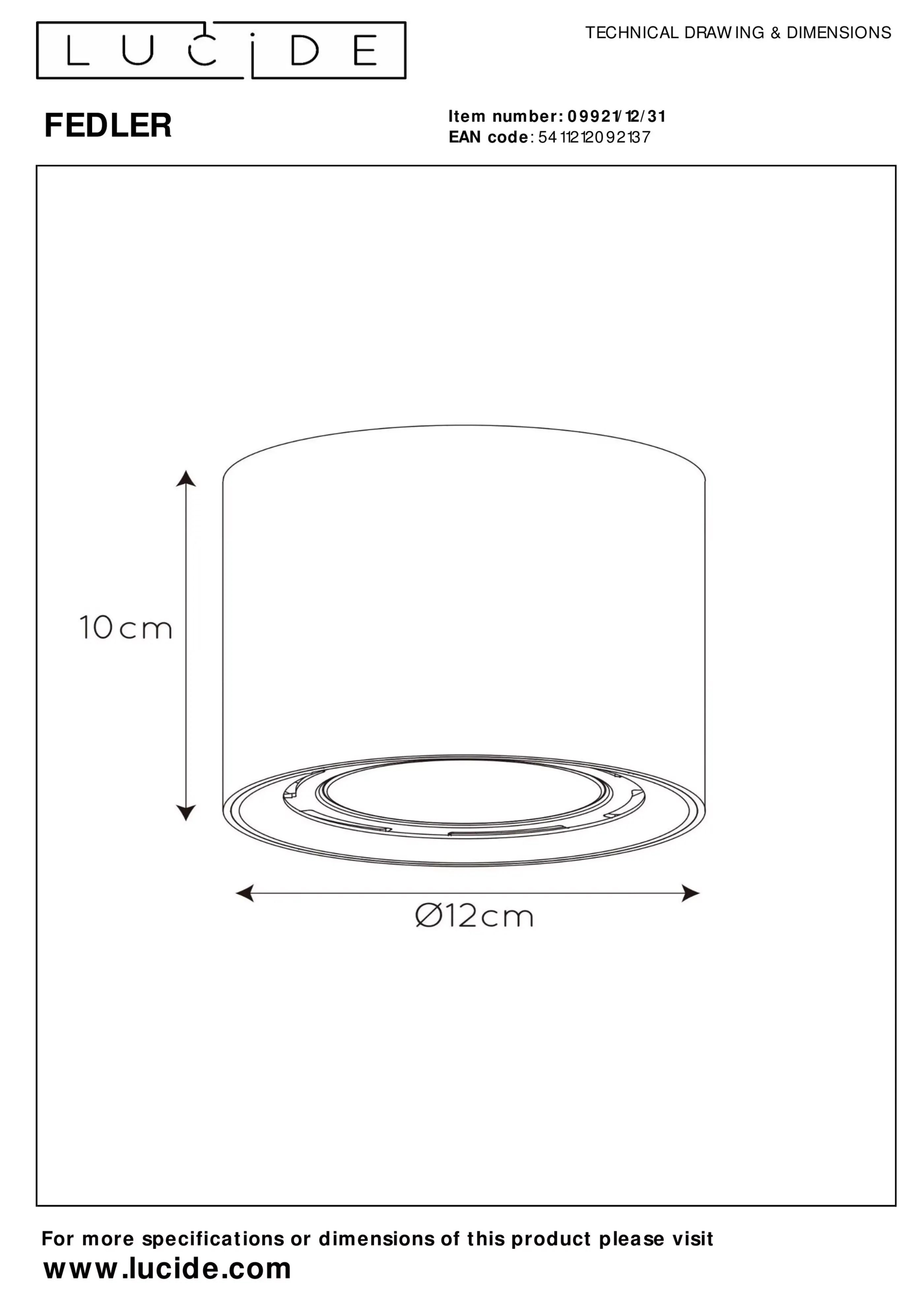 Flash Sale FEDLER - Plafondspot - Ø 12 cm - LED Dim to warm - GU10 (ES111) - 1x12W 2200K/3000K - Wit Plafondlampen