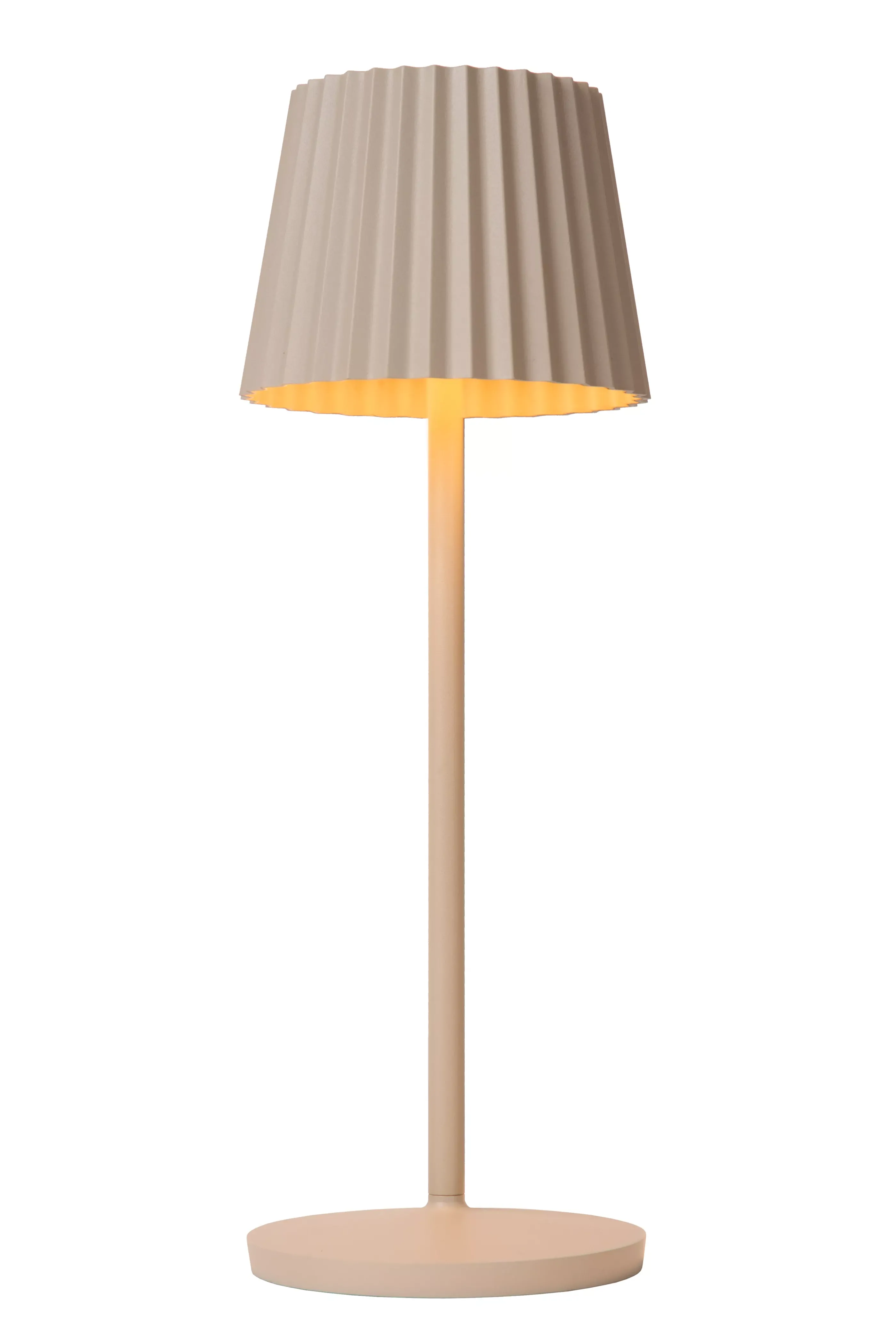 Clearance JUSTINE - Oplaadbare Tafellamp Binnen/Buiten - Accu/Batterij - LED Dimb. - 1x2W 2700K - IP54 - Met draadloos oplaadstation - Beige Tafellampen Buiten