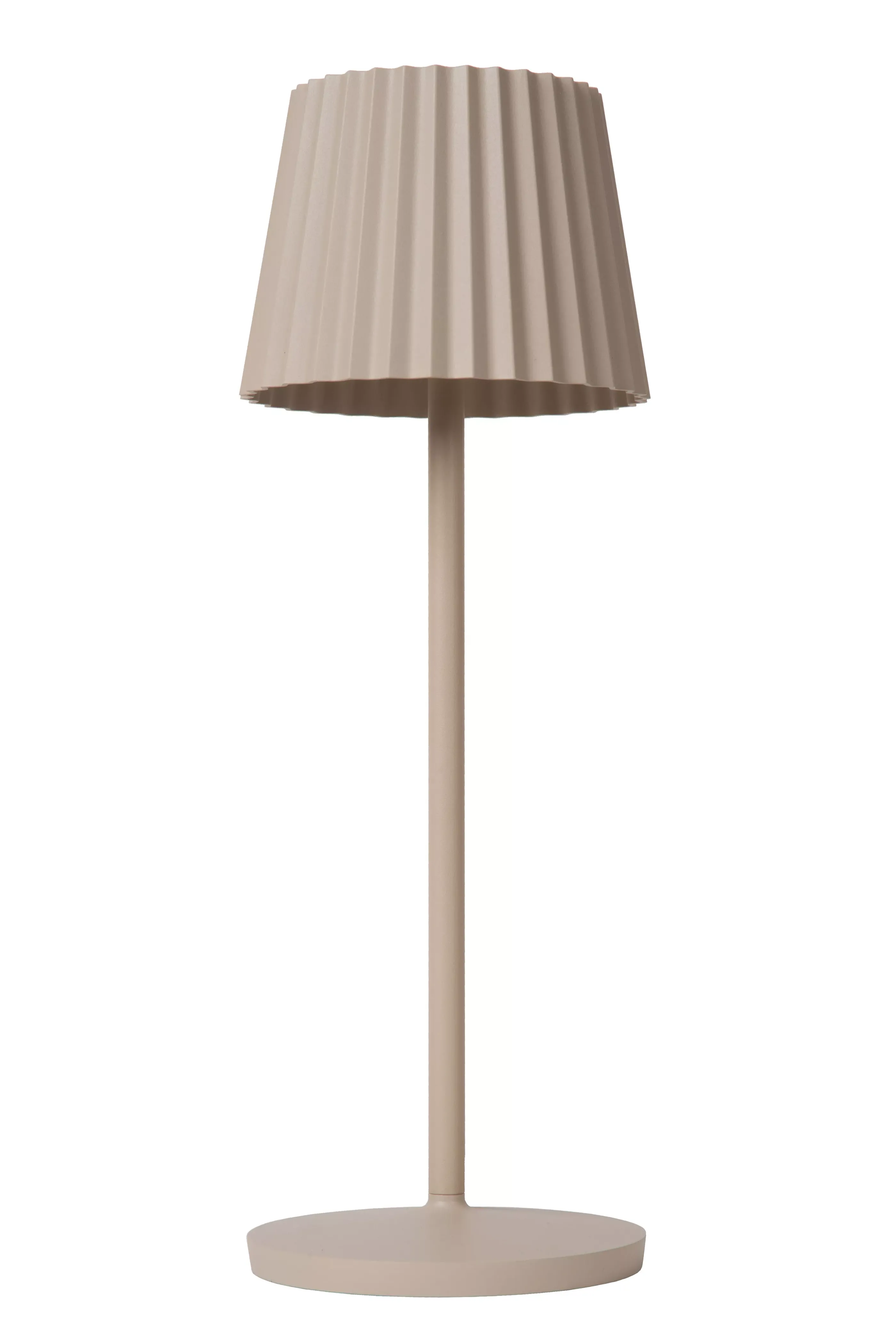 Clearance JUSTINE - Oplaadbare Tafellamp Binnen/Buiten - Accu/Batterij - LED Dimb. - 1x2W 2700K - IP54 - Met draadloos oplaadstation - Beige Tafellampen Buiten